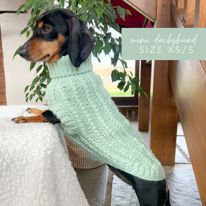 Hand Knitted Dachshund Jumper - Frosted Mint