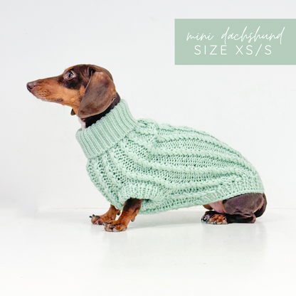 Hand Knitted Dachshund Jumper - Frosted Mint