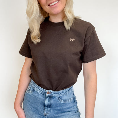 Embroidered T-Shirt - Dachshund - Chocolate