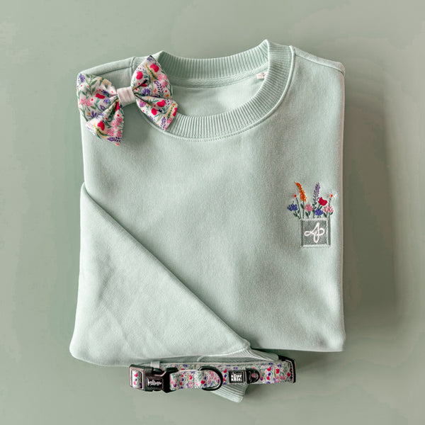 Embroidered Premium Oversized Sweatshirt - Wildflower Meadow - Fresh Mint