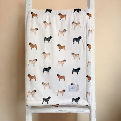 Supersize Soft Blanket - Watercolour Pugs