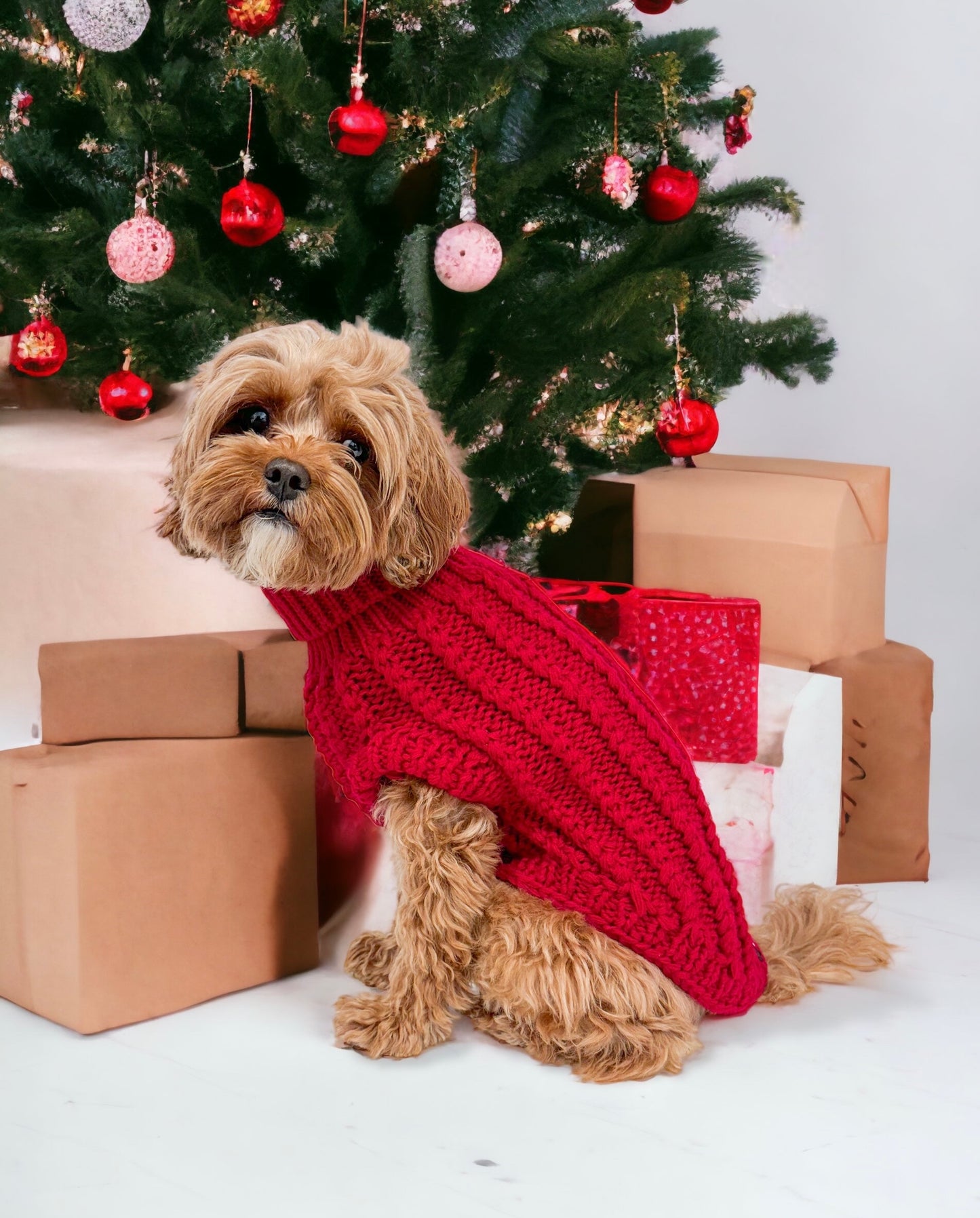 Hand Knitted Dachshund Jumper - Berry Red