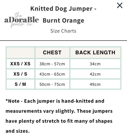 Hand Knitted Dog Jumper - Burnt Orange (seconds)