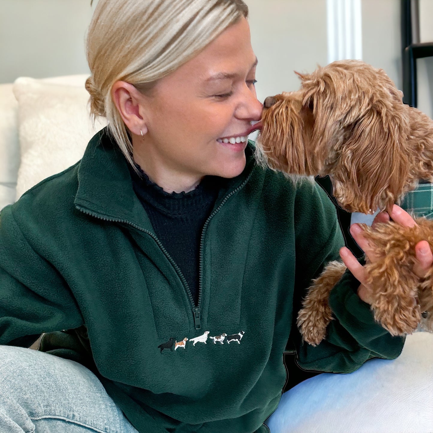 Embroidered Oversized Outdoor Zip Neck Fleece - Working Breed - Forest Green