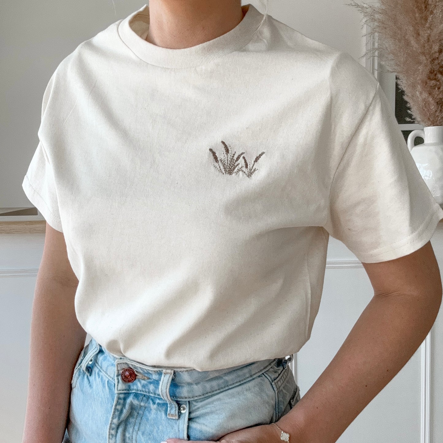 Embroidered AP T-Shirt - Coastal Beach Grass - Cream