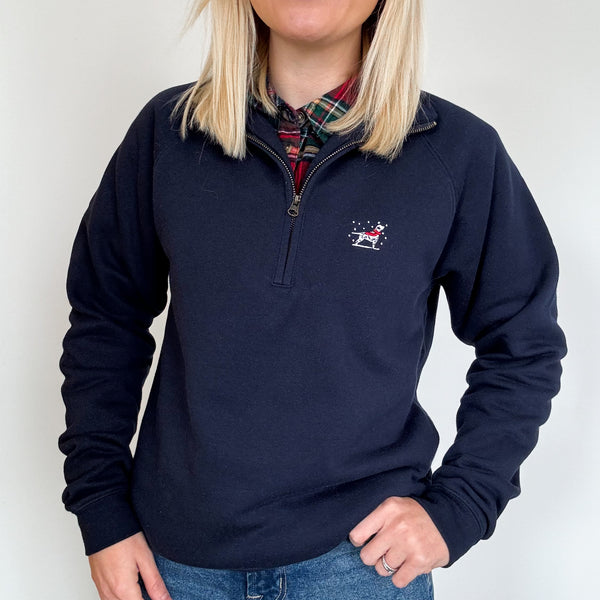 Embroidered Christmas Zip Neck Sweat - Choose Your Breed - Navy