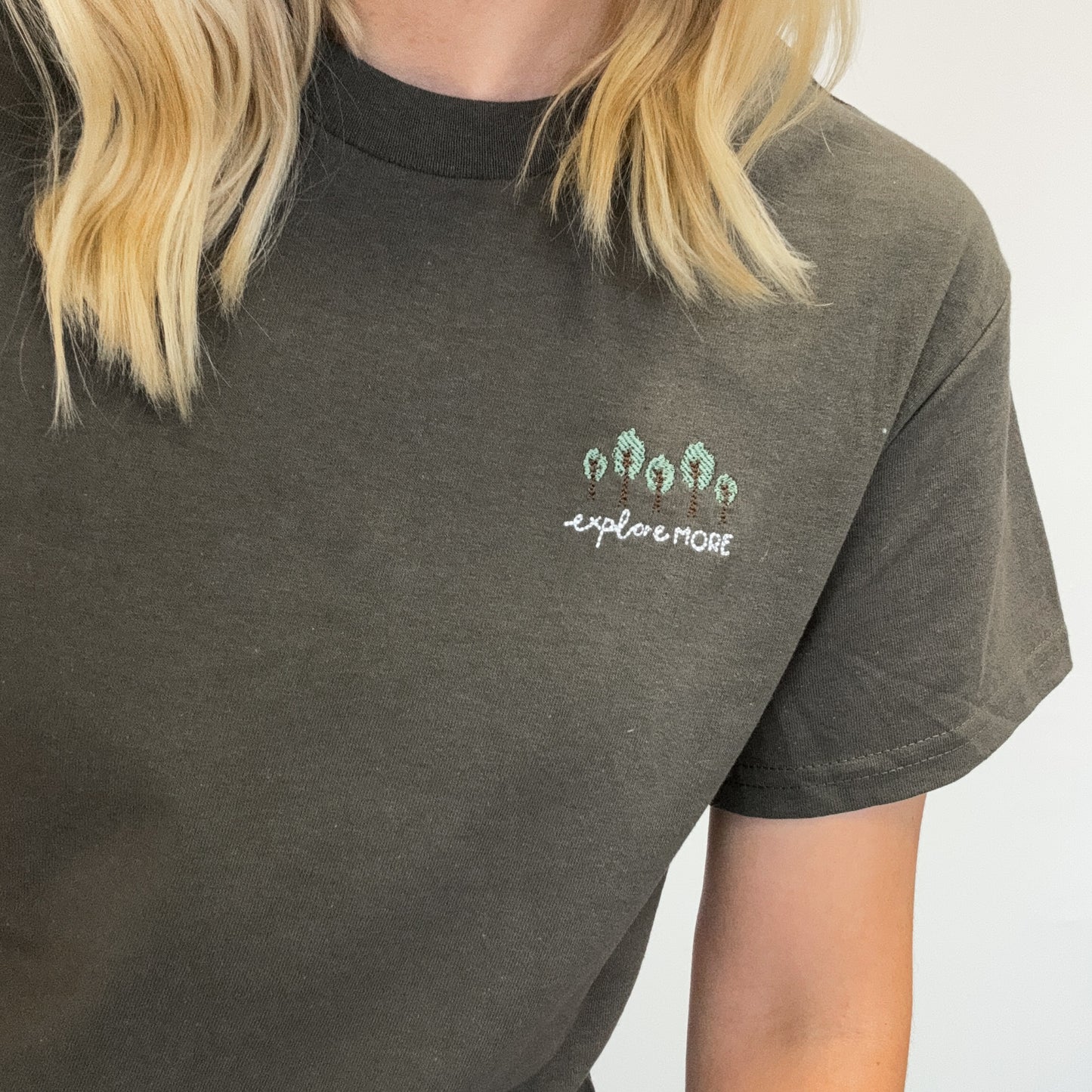 Embroidered AP T-Shirt - Explore More - Olive Green