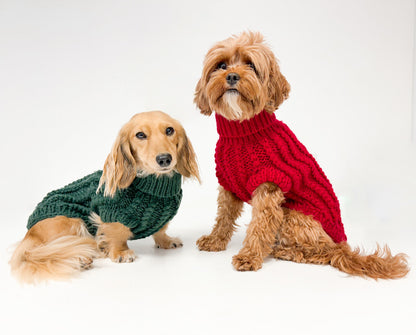 Hand Knitted Dachshund Jumper - Berry Red