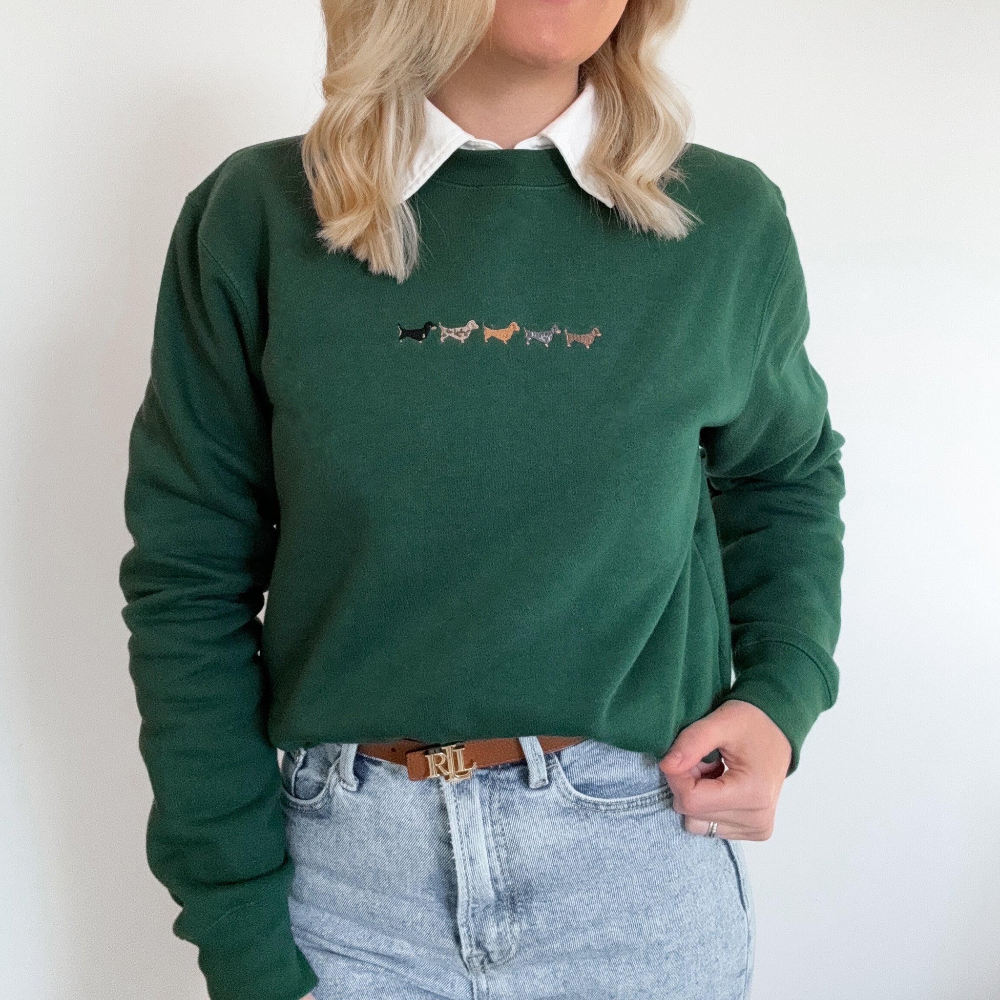 Embroidered Signature Sweatshirt - Dachshunds - Forest Green