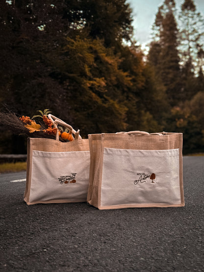 Embroidered Cotton Pocket Shopper Bag - Pumpkin Harvest