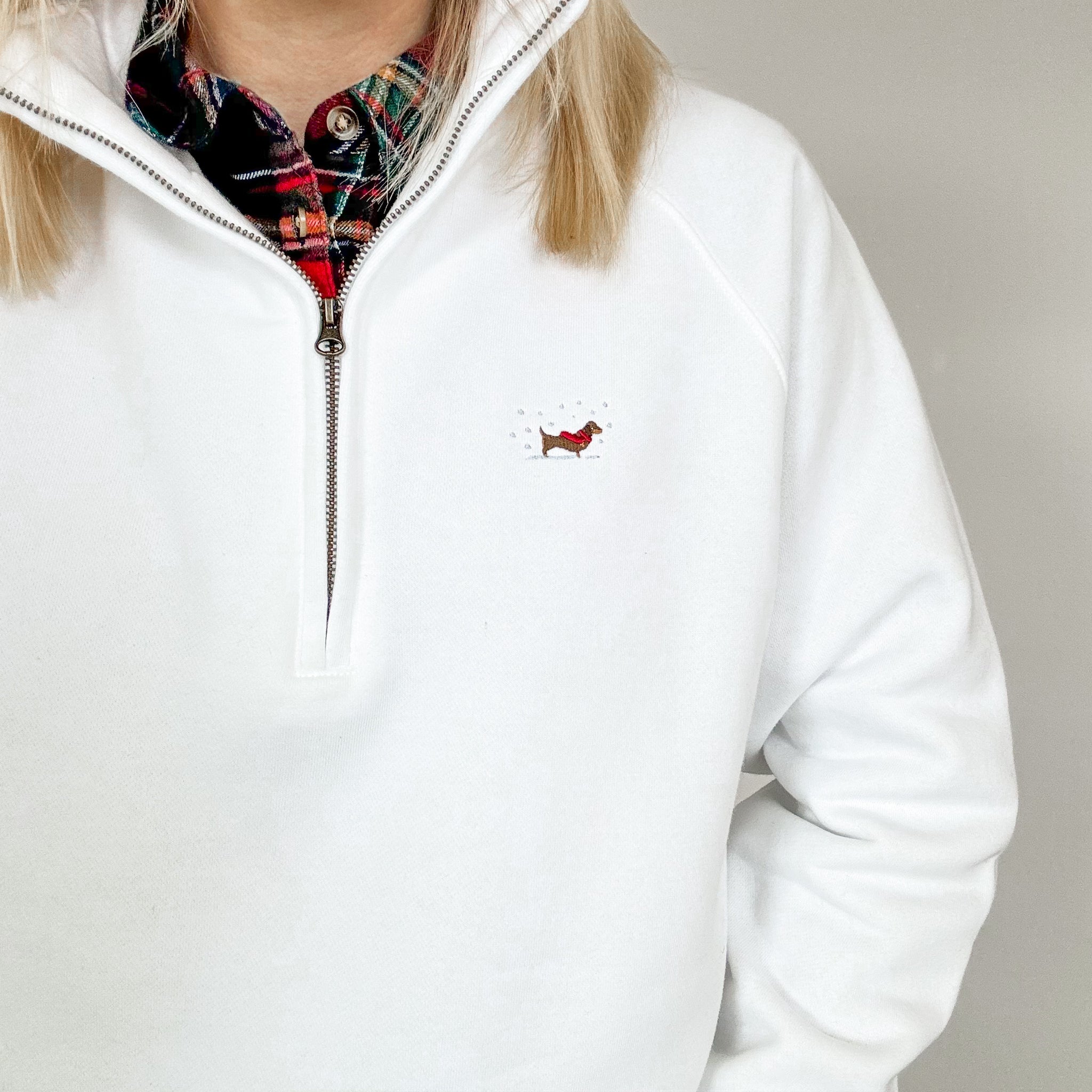 Embroidered Christmas Zip Neck Sweat - Choose Your Breed - White