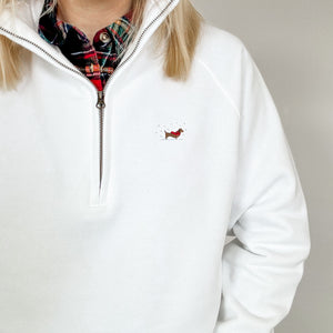 Embroidered Christmas Zip Neck Sweat - Choose Your Breed - White