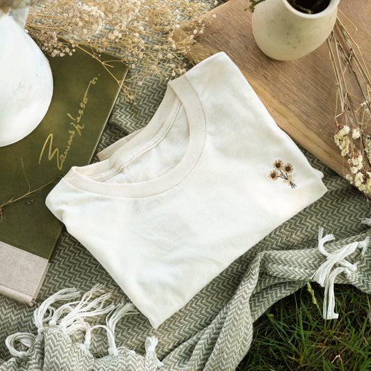 Embroidered AP T-Shirt - Sunflower Season - Natural