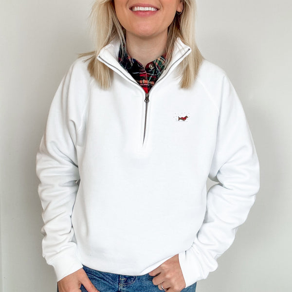 Embroidered Christmas Zip Neck Sweat - Choose Your Breed - White