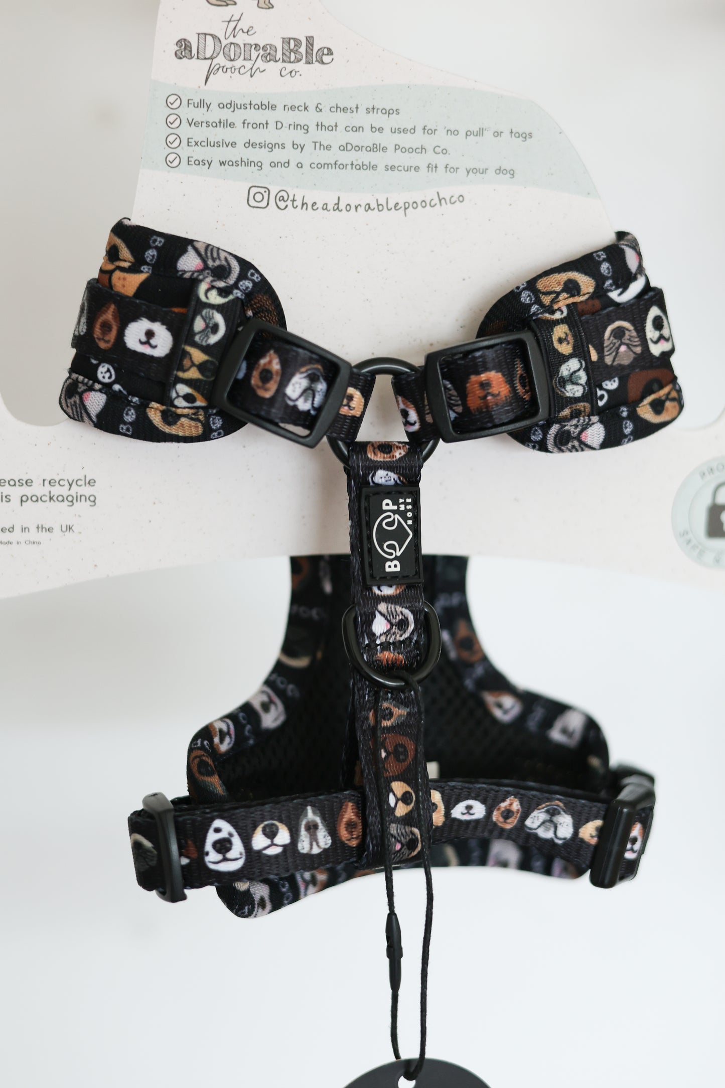 Adjustable Dog Puppy Harness - Boop My Nose Black - XXS
