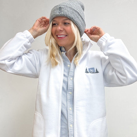 Embroidered Oversized Outdoor Full Zip Fleece - Arctic Blizzard