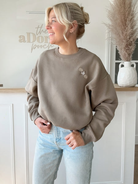 Embroidered Premium Oversized Sweatshirt - Pebble Bay - Driftwood
