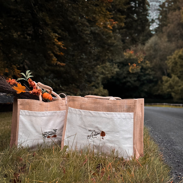 Embroidered Cotton Pocket Shopper Bag - Pumpkin Harvest