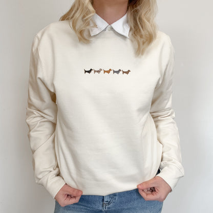 Embroidered Lightweight Sweatshirt - Dachshunds - Vanilla