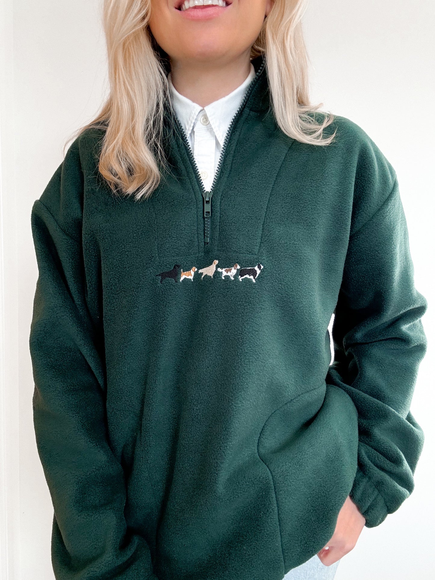 Embroidered Oversized Outdoor Zip Neck Fleece Working Breed Forest Green S