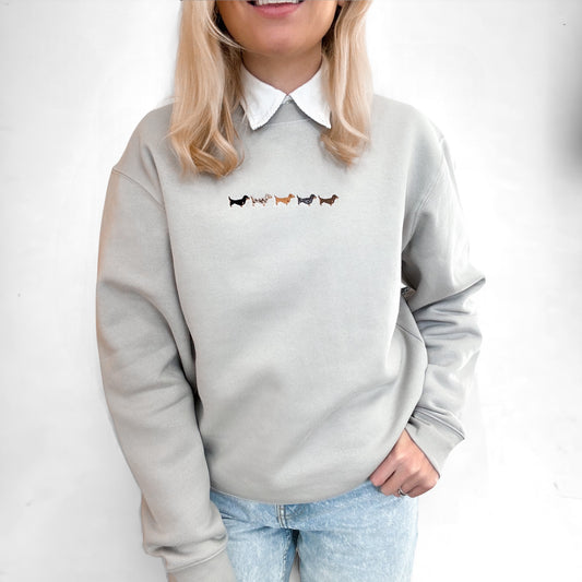 Embroidered Signature Sweatshirt - Dachshunds - Grey