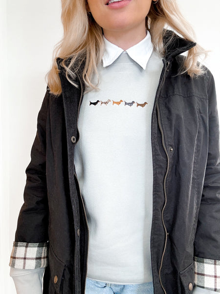 Embroidered Signature Sweatshirt - Dachshunds - Grey