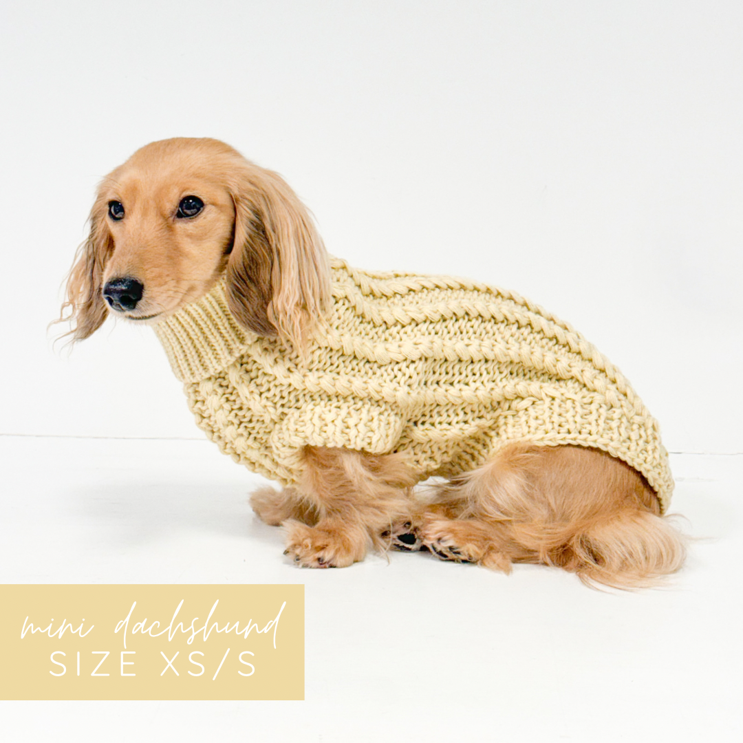 Hand Knitted Dachshund Jumper - Lemon Sherbet