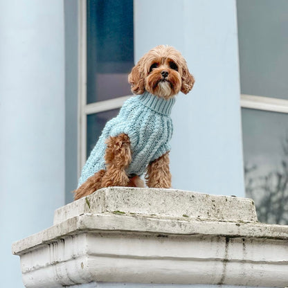 Hand Knitted Dachshund Jumper - Ice Blue