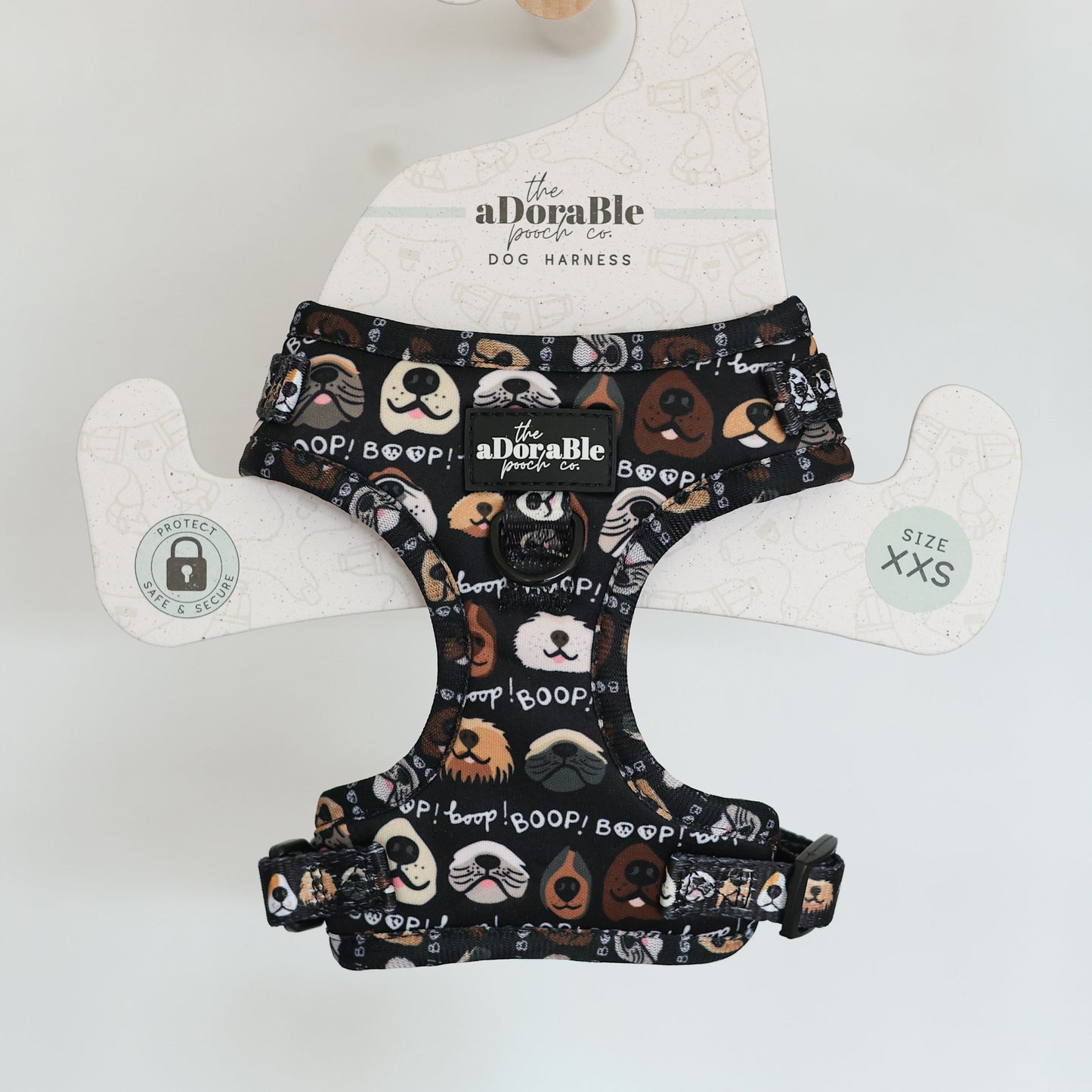 Adjustable Dog Puppy Harness - Boop My Nose Black - XXS