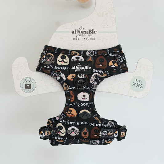 Adjustable Dog Puppy Harness - Boop My Nose Black - XXS