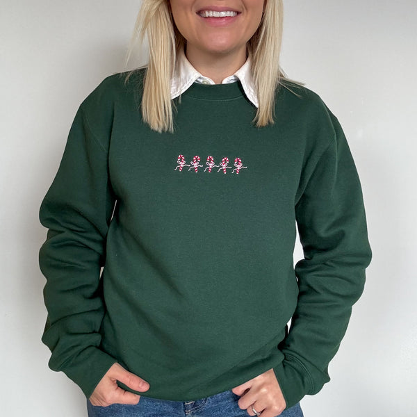 Embroidered Signature Sweatshirt - Candy Cane - Forest Green