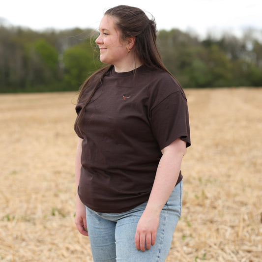 Embroidered AP T-Shirt - Farmland Pheasant - Chocolate