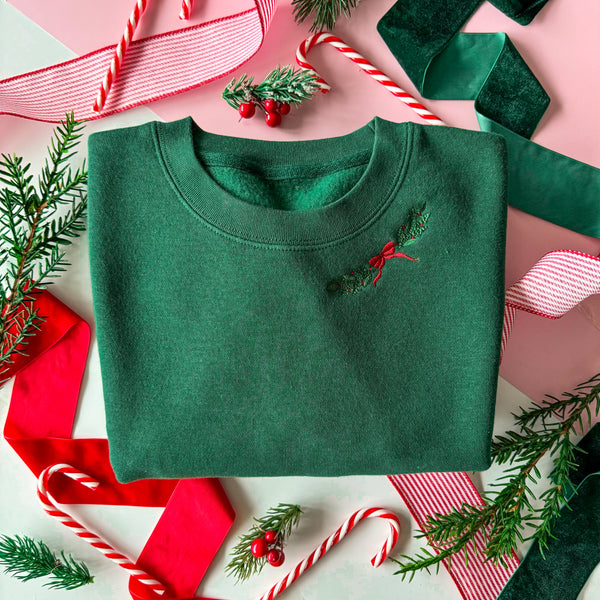 Embroidered Signature Sweatshirt - Garlands Of Evergreen - Forest Green