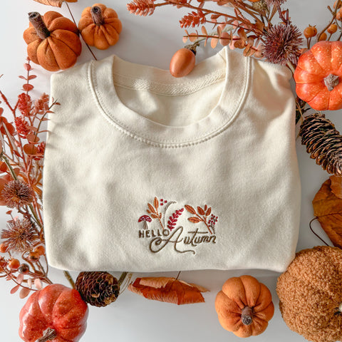 Embroidered Lightweight Sweatshirt - Whispers Of Fall - Vanilla