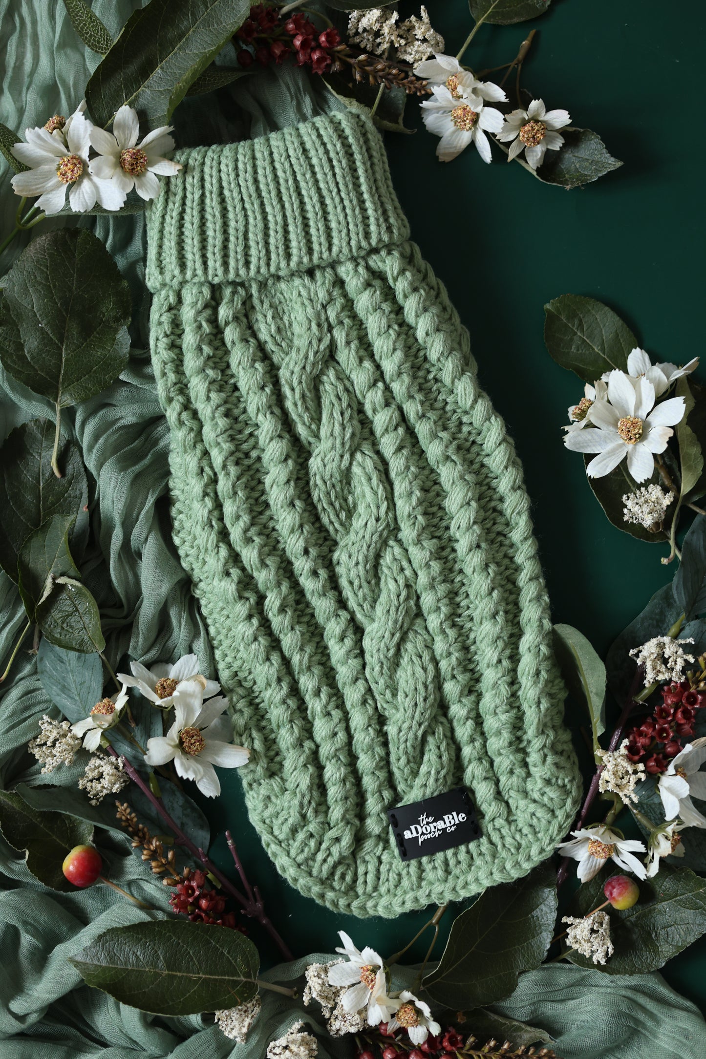 Hand Knitted Dog Jumper - Sage (seconds)