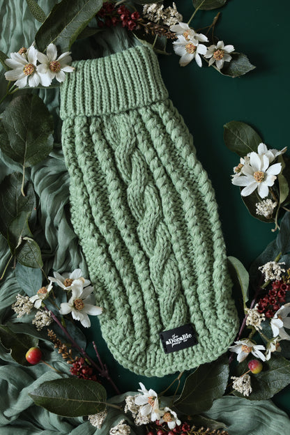 Hand Knitted Dog Jumper - Sage (seconds)