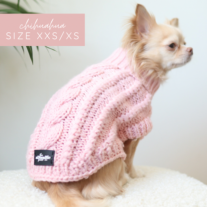 Hand Knitted Dachshund Jumper - Marshmallow Pink