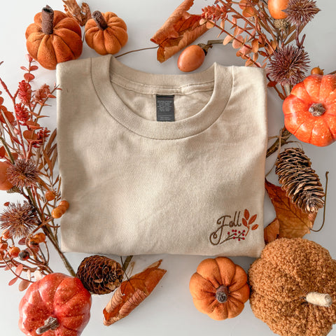 Embroidered AP T-Shirt - Whispers Of Fall - Sand