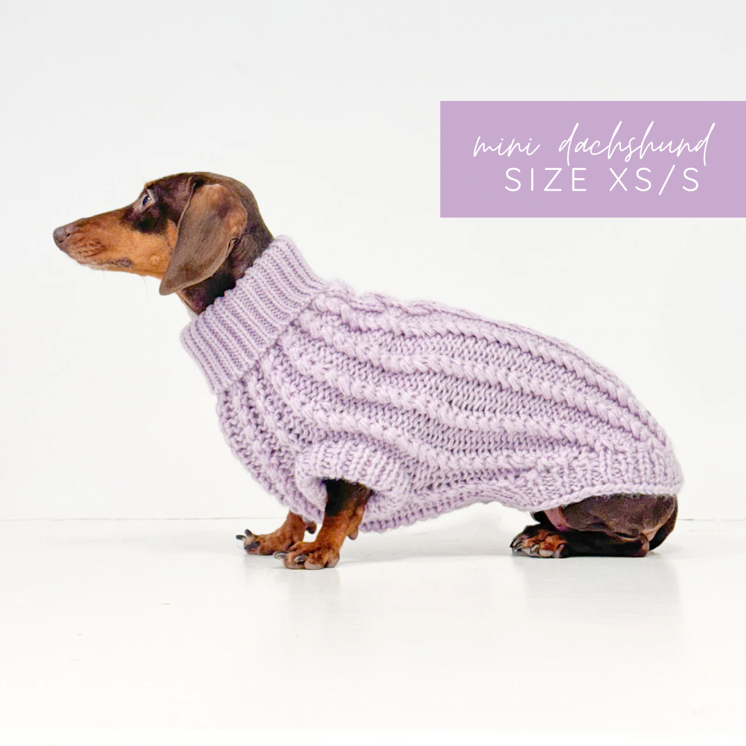 Hand Knitted Dachshund Jumper - Lavender