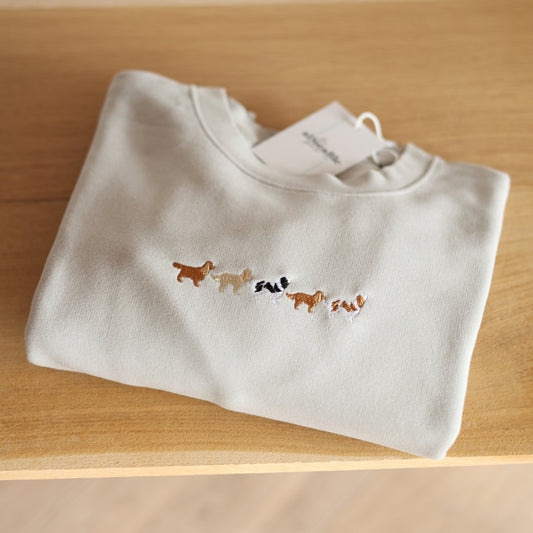 Embroidered Sweatshirt Doodles and Spaniels - Grey - SAMPLE - Multiple Sizes