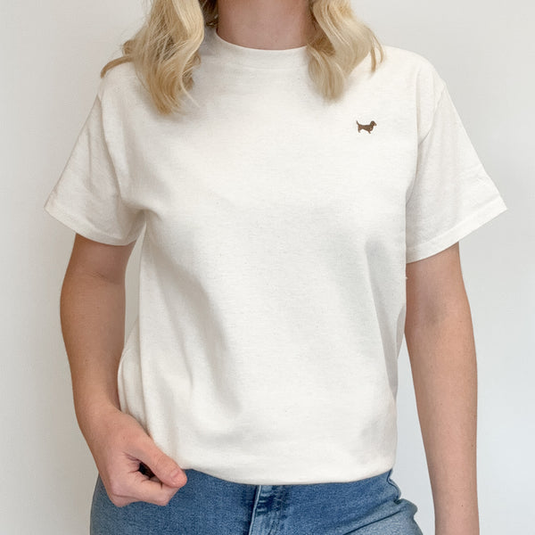 Embroidered T-Shirt - Dachshund - Cream