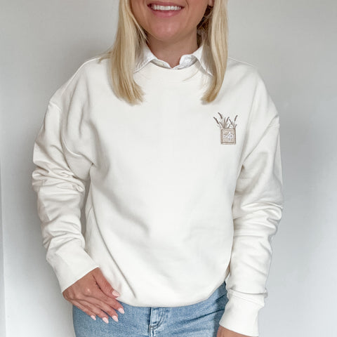 Embroidered Premium Oversized Sweatshirt - Coastal Beach Grass - Ivory