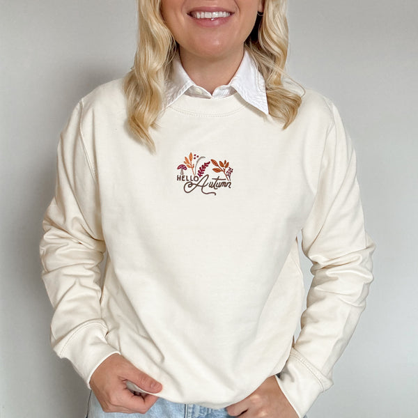 Embroidered Lightweight Sweatshirt - Whispers Of Fall - Vanilla