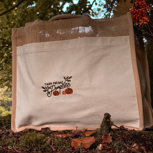 Embroidered Cotton Pocket Shopper Bag - Pumpkin Harvest