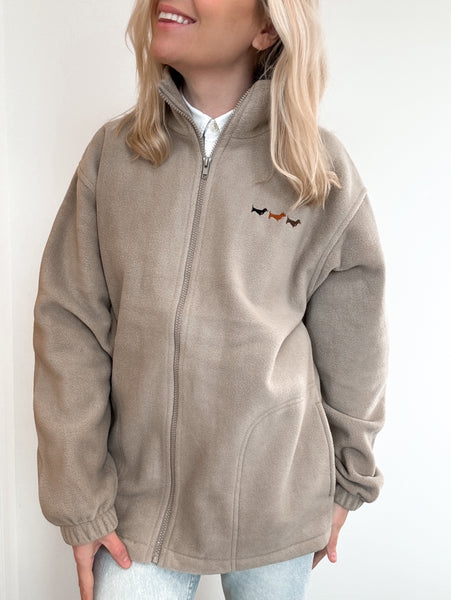 Embroidered Oversized Outdoor Full Zip Fleece - Dachshunds