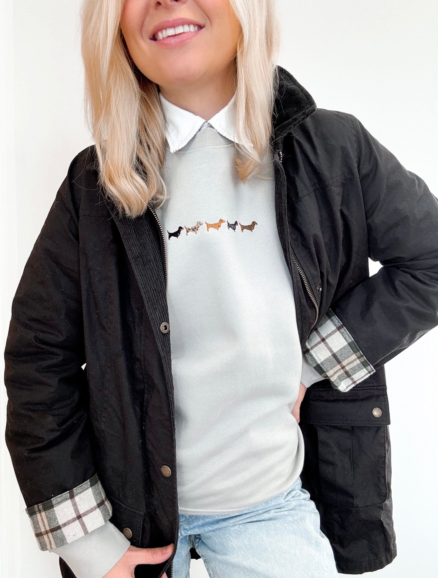 Embroidered Signature Sweatshirt - Dachshunds - Grey