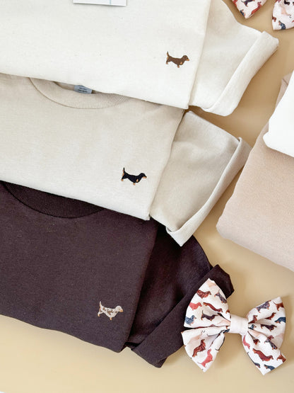 Embroidered T-Shirt - Dachshund - Cream