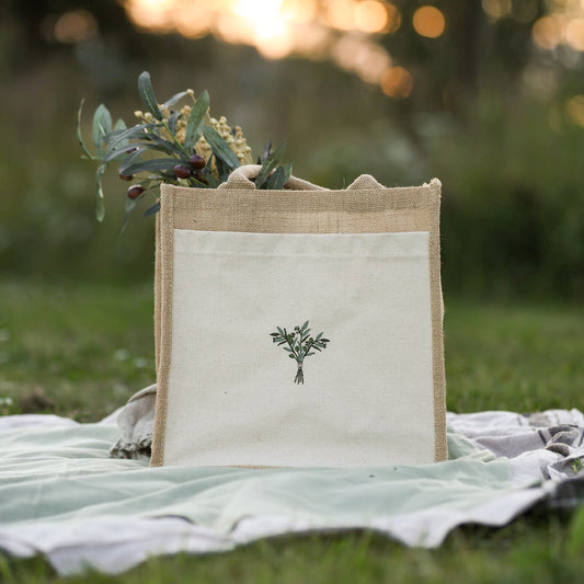 Embroidered Cotton Pocket Shopper Bag - Olive Grove