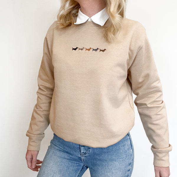 Embroidered Lightweight Sweatshirt - Dachshunds - Caramel