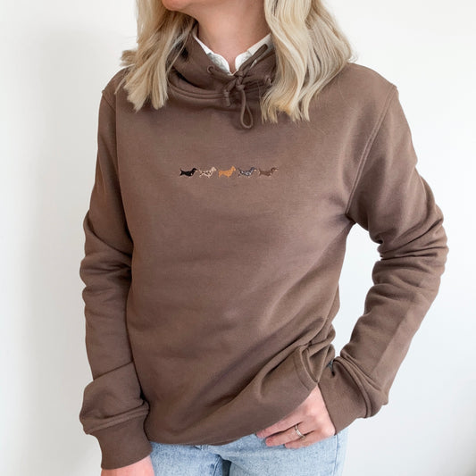 Embroidered Organic Hoodie - Dachshunds - Mocha